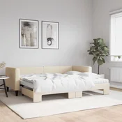 Greatstore Izvlečna dnevna postelja z vzmetnico krem 80x200 cm blago