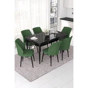 Hanah Home Set Trpezarijski sto i 6 stolica Nef, Zeleno-crni