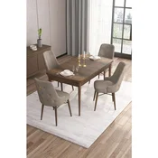 Hanah Home trpezarijski set Are, sto na razvlacenje i 4 stolice, ploca u dekoru drveta Baroque, kapucino tkanina Babyface