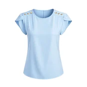 REGINA FASHION Bluza Short Sleeve Blouse with Decorative Shoulder Buttons svetlo modra