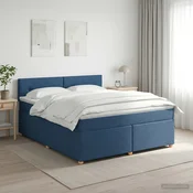 vidaXL Postelja boxspring z vzmetnico Modra 140 x 200 cm Blago
