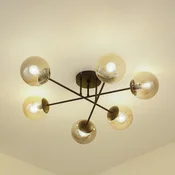 Stropna svetilka Lindby Isamer, dimno siva/jantarna, O 80 cm, globus - Dnevna soba/jedilnica - Sodobni - črna, dimno siva - Steklo