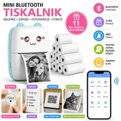 Izoxis Mini Bluetooth Termalni Tiskalnik | Tiskalnik za nalepke, fotografije, zapiske in etikete | 11 rol papirja | Brez črnila | Android & iOS
