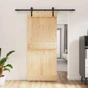 vidaXL Drsna vrata Naravna in črna 90 x 210 cm Masiven borov les
