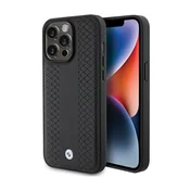 Bmw Usnjen ovitek BMW z diamantnim vzorcem za iPhone 15 Pro Max, črne barve
