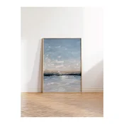 WallXpert uramljena slika 115218, apstraktni morski pejzaž sa plavim nebom i oblacima, 50 x 70 cm, ram u boji prirodnog drveta