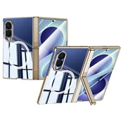 GS Prozoren ovitek za Samsung Galaxy Z Fold 8, s stojalom in steklom za zunanji zaslon, za MagSafe, zlat okvir