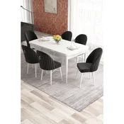 Hanah Home trpezarijski set Elf, sto na razvlacenje i 6 stolica, bela ploca, crna tkanina Babyface