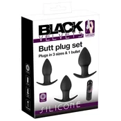 shumee Black Velvets - komplet 3 vibrirajočih analnih čepov črne barve