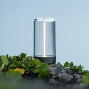 Konstsmide LED-akumulatorska namizna svetilka Edison, višina 15 cm, siva/prozorna, IP54 - Dnevna soba/jedilnica - Sodobni - temno siva, prosojna - Plastika