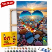 shumee Slika po številkah z okvirjem Stekleno srce na plaži 50x70 cm