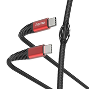 HAMA Extreme polnilni kabel, USB-C - USB-C, 1,5 m, najlon, črna/rdeča