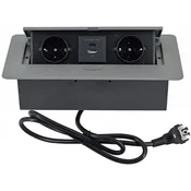 Mitea Electric Grafitna popup nameštajska prikljucnica dvostruka + USB Tip-A+Tip-C 5V 2.1A 10W ME-PN-1212-USB/GR-2 1.5m 16A 250V-3600W 3x1.5mm2