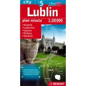 Lublin +5. Kraśnik, Lubartów, Łęczna, Puławy, Świdnik. Laminiran zemljevid/načrt mesta. Izdaja 2023/2024.