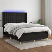 Greatstore Box spring postelja z vzmetnico LED črna 140x190 cm blago