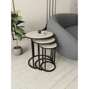 Hanah Home set od 3 pomocna stola Milas 3, crni / travertin