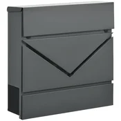 HOMCOM Poštni nabiralnik iz pocinkanega jekla z držalom za časopise in 2 varnostnima ključema vključenima, 37x10.5x37 cm, siva