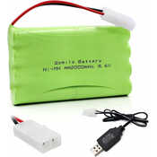 YUNIQUE GREEN-CLEAN Polnilna baterija AA 9,6 V 2000 mAh s priključkom Tamiya in polnilnim kablom USB - idealna za avtomobile, tovornjake, rezervoarje in RC čolne - 100x57x15 mm - 100 g