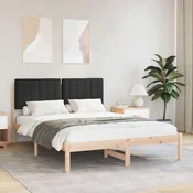 Vidaxl Posteljni okvir z oblazinjenim vzglavjem Črna 135 x 190 cm