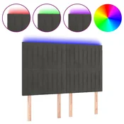 Vidaxl LED posteljno vzglavje temno sivo 144x5x118/128 cm žamet