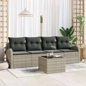 5 komada set za vrtnu sofu s jastucima svijetlo siva poly rattan