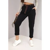 Kesi Włoski Womens cotton pants with a belt and rolled-up cuffs black