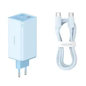 Stenski 100W polnilec Baseus GaN6 Pro 2x USB-A, 2x USB-C z USB-C v USB-C kablom - blue
