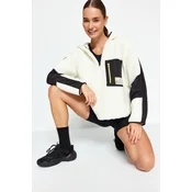 Trendyol Ecru Color Blocked Fleece and Parachute Fabric Detailed Wide Pattern Knitted Sports Sweatshirt