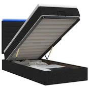 vidaXL Otomanska postelja z vzmetnico in LED Črna 80 x 200 cm Blago