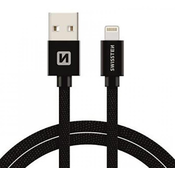 Swissten podatkovni kabel tekstilni USB / Lightning 3.0 M crni