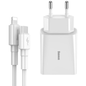 BASEUS SPEED NETWORK CHARGER PD18W + CABLE LIGHTNING WHITE (6953156219397)