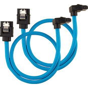 Corsair Premium Sleeved SATA-Kabel gewinkelt, blau 60cm - 2er Pack CC-8900285