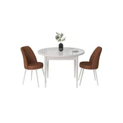 Hanah Home trpezarijski set Tor, sto i 2 stolice, bela ploca, terakota tkanina Babyface