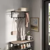 Songmics Stenski obešalnik za plašče 30x66x27 cm sivo-bež