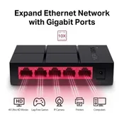 Mercusys 5-portno gigabitno namizno stikalo SPEC: 5× gigabitni priključki, plastično ohišje FUNKCIJA: Plug and Play, varčevanje z energijo