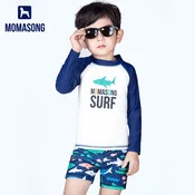 Momasong Set Dvodelni kupaci kostim za decake i kapa, Teget-beli