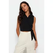 Trendyol Black Tied Woven Linen Look Blouse