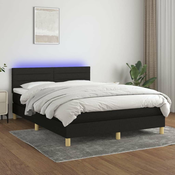 Greatstore Box spring postelja z vzmetnico LED črna 140x190 cm blago