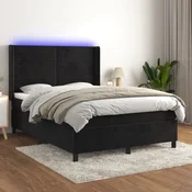 Greatstore Box spring postelja z vzmetnico LED črna 140x200 cm žamet