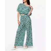 Resti Womens green pleated set with black flowers - Clothing