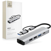 slomart Adapter Tech-Protect HB03 HUB Adapter 5v1 USB-C + USB2.0 + USB3.0 + RJ45 - siv