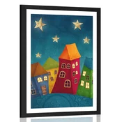 Plakat s paspartujem mesec nad mestom - 30x45 black