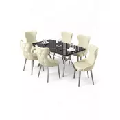 HANAH HOME Rasklopivi trpezarijski sto i stolice (7 delova) Esla Black Marble Chrome Cream