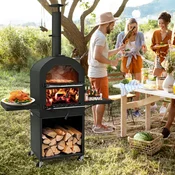 Costway Zunanji pizza pečica z zaščitno prevleko, rešetkami za žar in vgrajenim termometrom