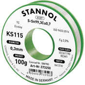 Stannol Stannol KS115 spajkalna žica\, neosvinčena tuljava Sn99\,3Cu0\,7 100 g 0.3 mm Neosvinčena žica za spajkanje Stannol KS115 SN99Cu1 100 g 0.3 mm, (20428528)