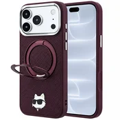 Premium ovitek Karl Lagerfeld Leather Ring Stand 360 C Pin Choupette za iPhone 17 Pro/18 Pro - burgundy