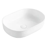 Ovalni umivalnik za pult 50x35 cm, sijajno bel -