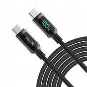 shumee Kabel USB C - USB tipa C 1,2 m 100 W z zaslonom napajalne moči, črne barve SooPii