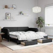 Greatstore Izvlečna dnevna postelja s predali črna 100x200 cm blago