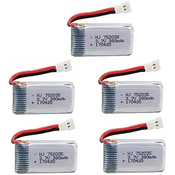 Komplet 5 baterij Lipo 3,7 V 380 mAh za ponovno polnjenje | Združljivo z Hubsan X4 H107c H107d H107L | Visoka zmogljivost, srebrna